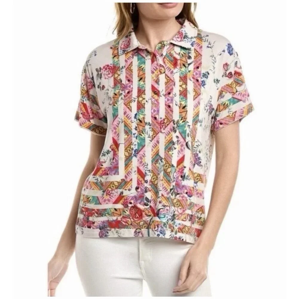 Johnny Was Azzy Flower Polo Shirt, Size Small NEW WITH TAGS! - Picture 2 of 8